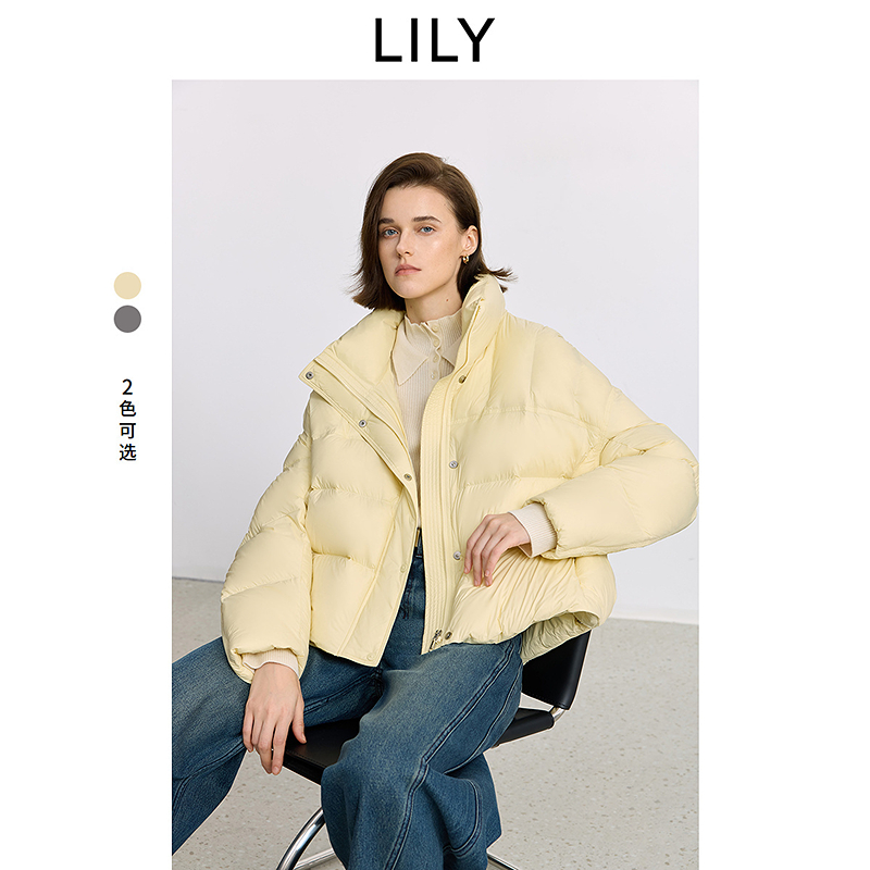 LILY2025冬新款女装气质立领90鸭绒纯色泡芙羽绒外套125449DD963
