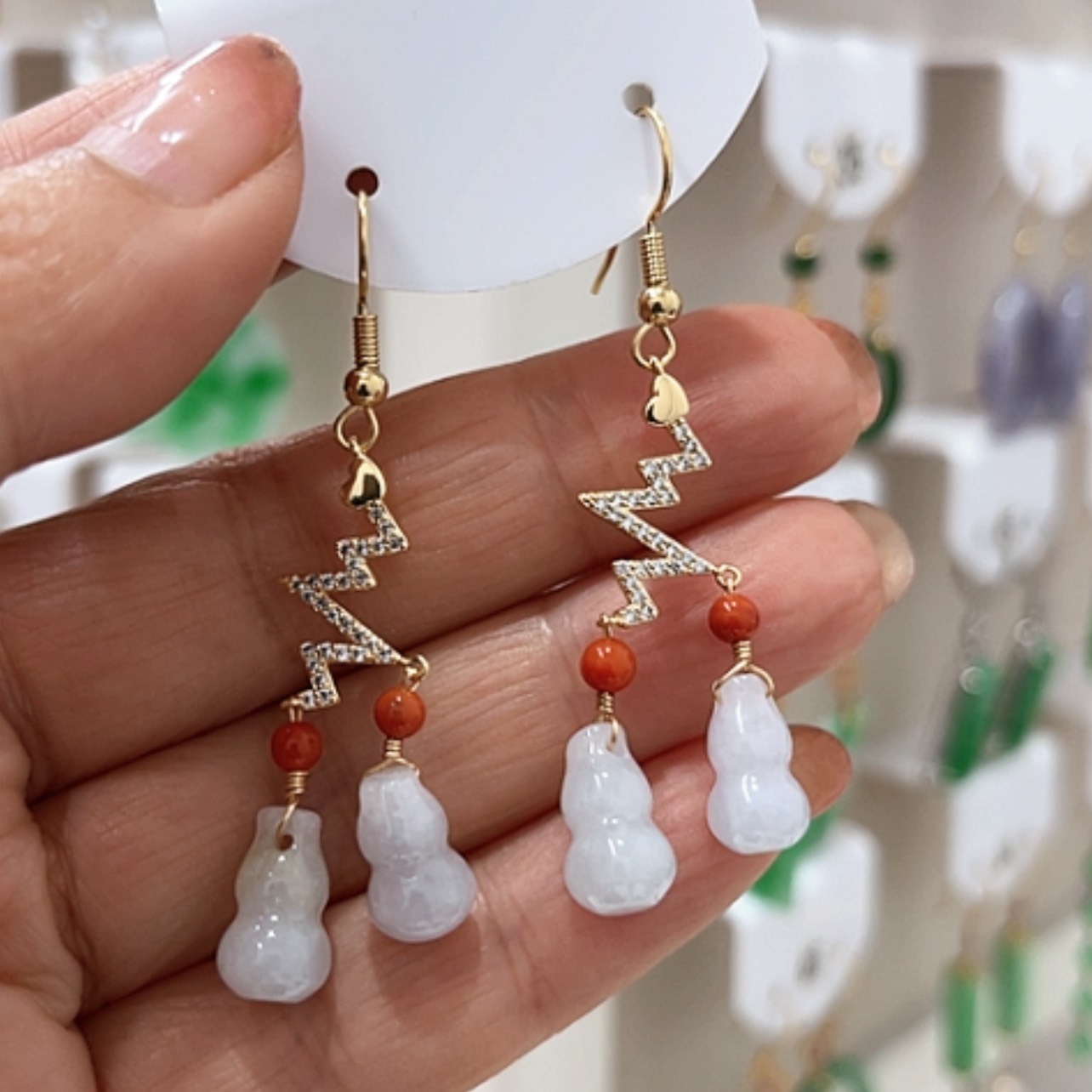 【闪购商品】翡翠耳饰银S925镀金镶嵌翡翠耳坠