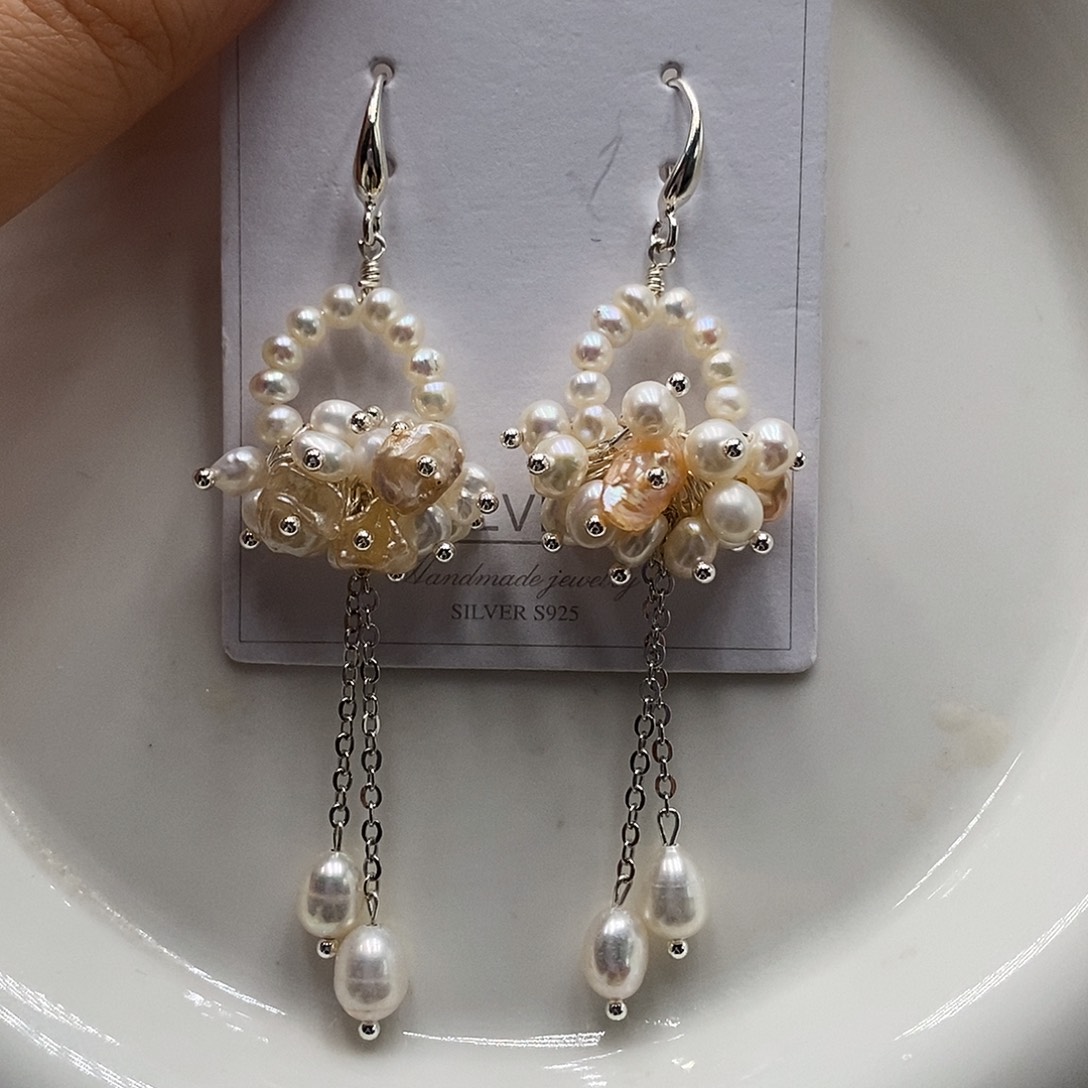 淡水珍珠耳饰银S925镶嵌