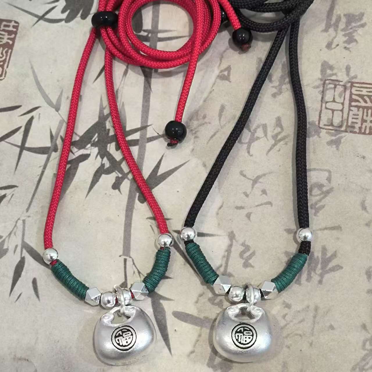 吊坠足银 小胖福吊坠 古法复古手工情侣可爱编织百搭可调节