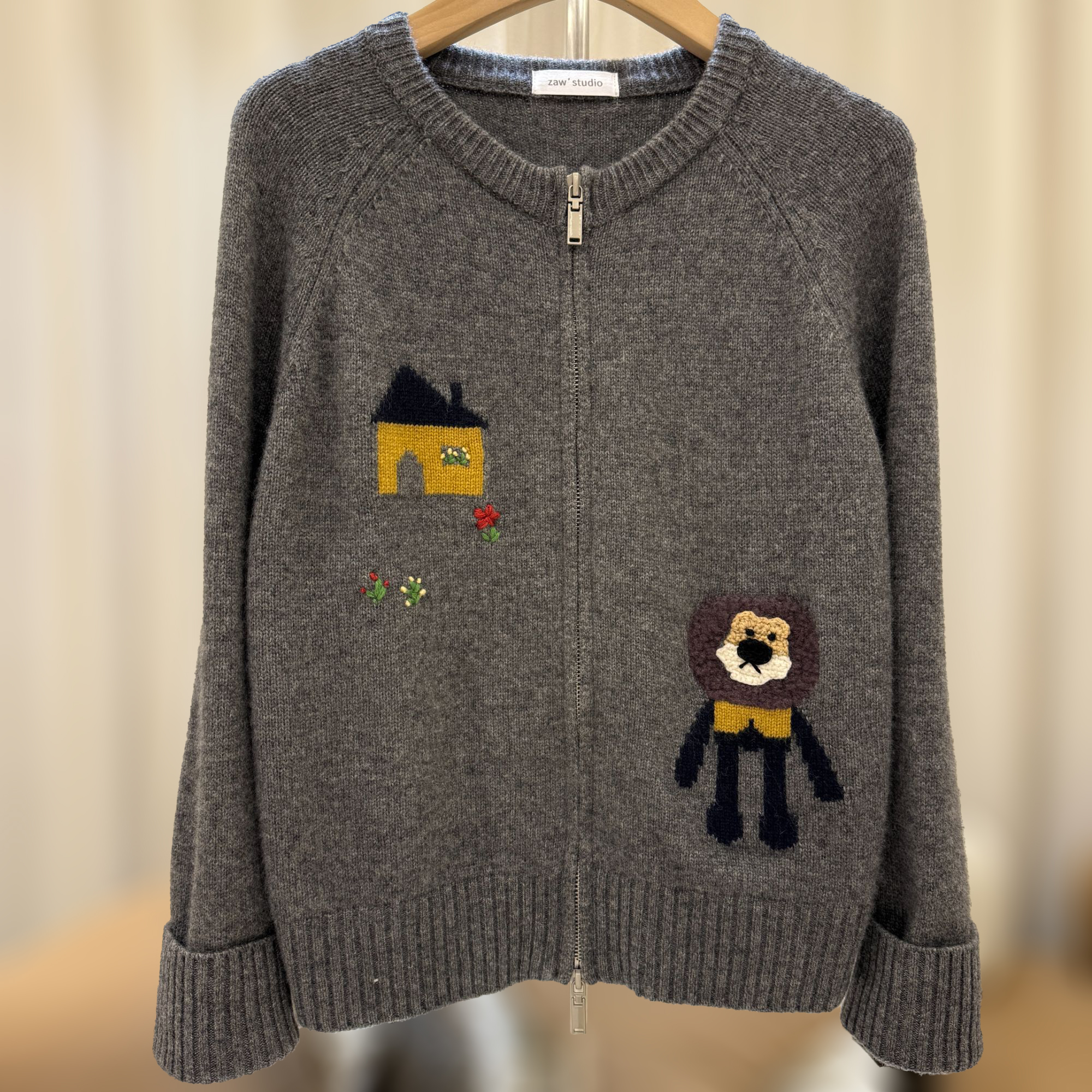 zaw大码女装卡通提花针织毛衣开衫女秋冬宽松减龄胖mm上衣/25519