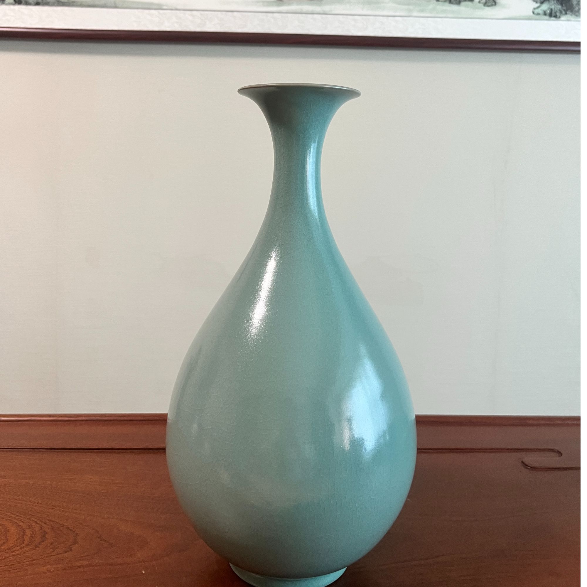 中式禅意花瓶开片天青复古釉汝瓷玉壶春礼盒摆件天青色花瓶摆件