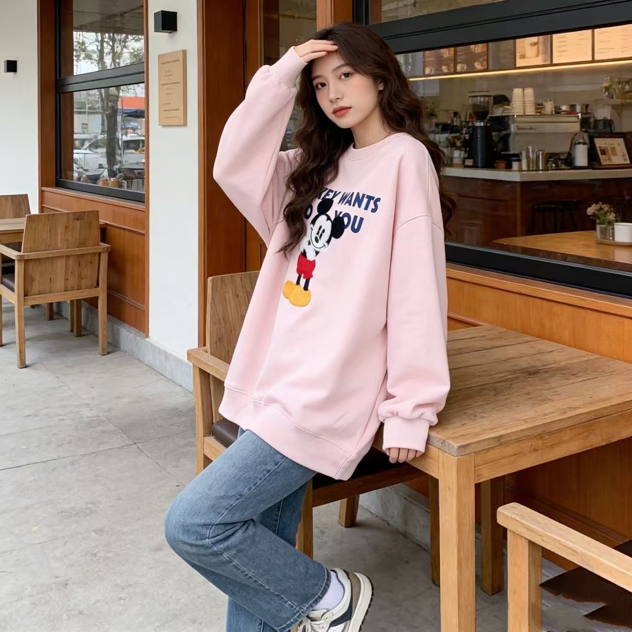 长袖套头款秋冬圆领女装卫衣印花加厚3286