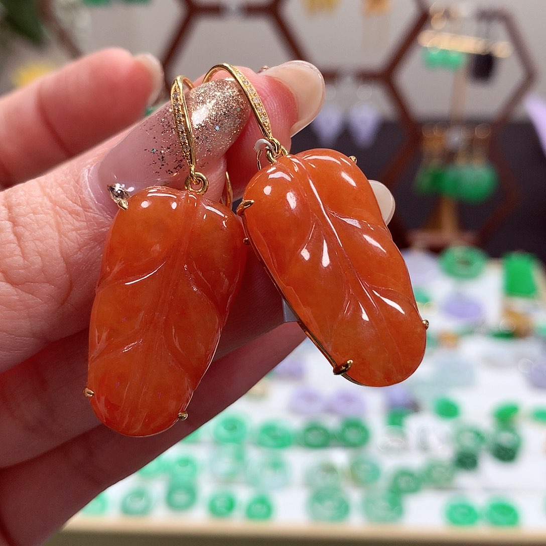 翡翠耳饰18K金镶嵌天然翡翠