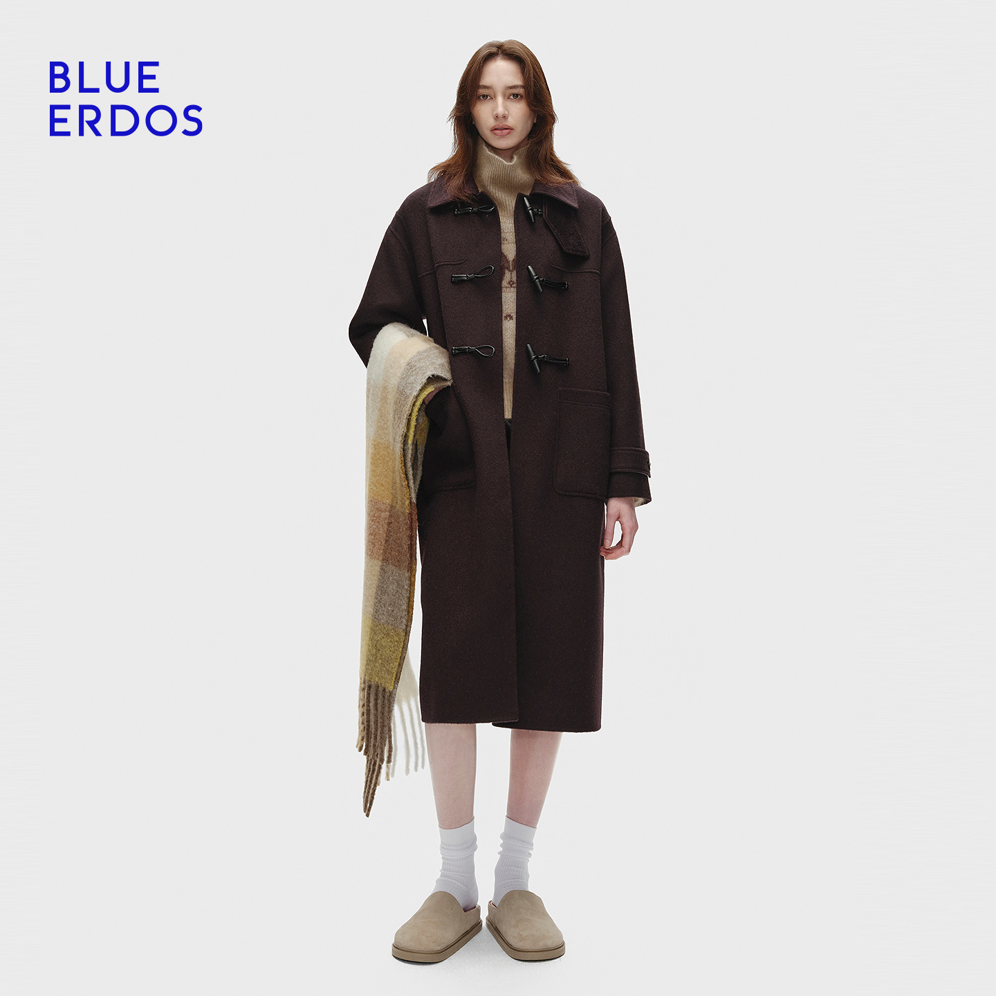 BLUE ERDOS2025秋冬新毛呢外套女牛角扣羊毛大衣中长款B556K4002