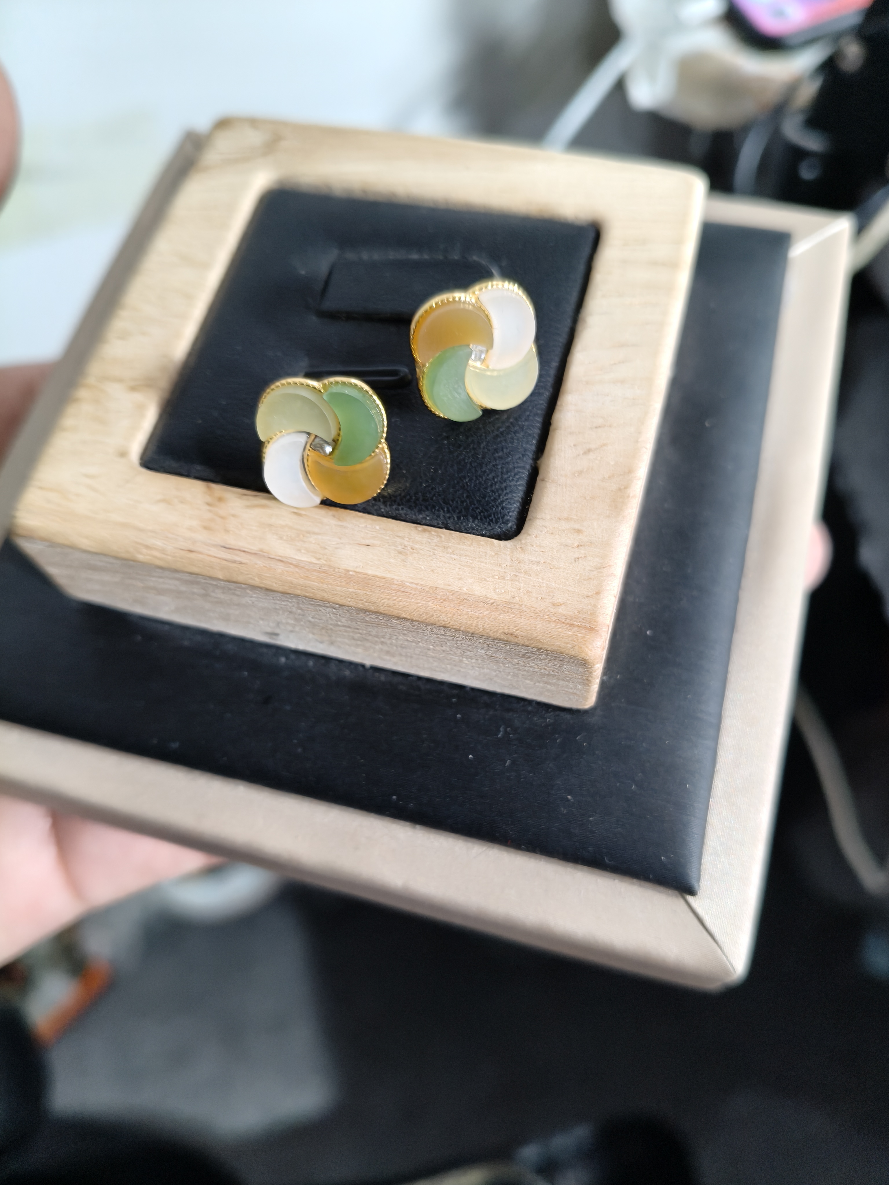 和田玉耳钉复古法式优雅银针耳钉轻奢高级感小众气质