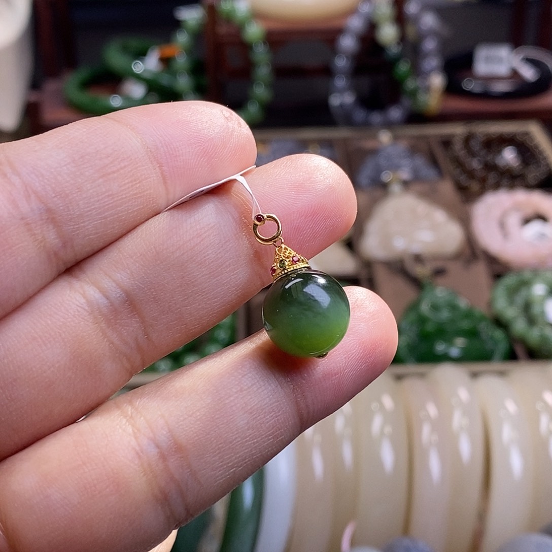 和田玉收藏级碧玉猫眼高冰金镶锁骨链12m未镶嵌