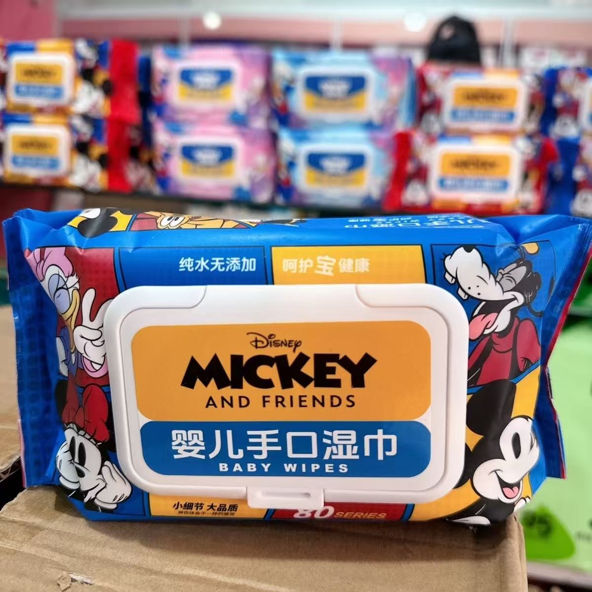 迪士尼米奇家族系列婴儿口手湿纸巾宝宝儿童80抽大包实惠