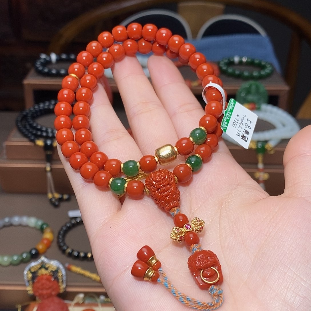 南红玛瑙手链18K金镶嵌