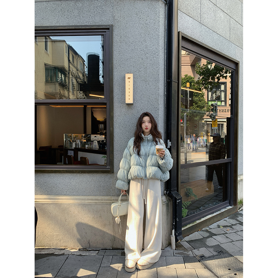 Z109#秋冬新款休闲多巴胺棉服女显瘦高腰阔腿裤女两件套宽松