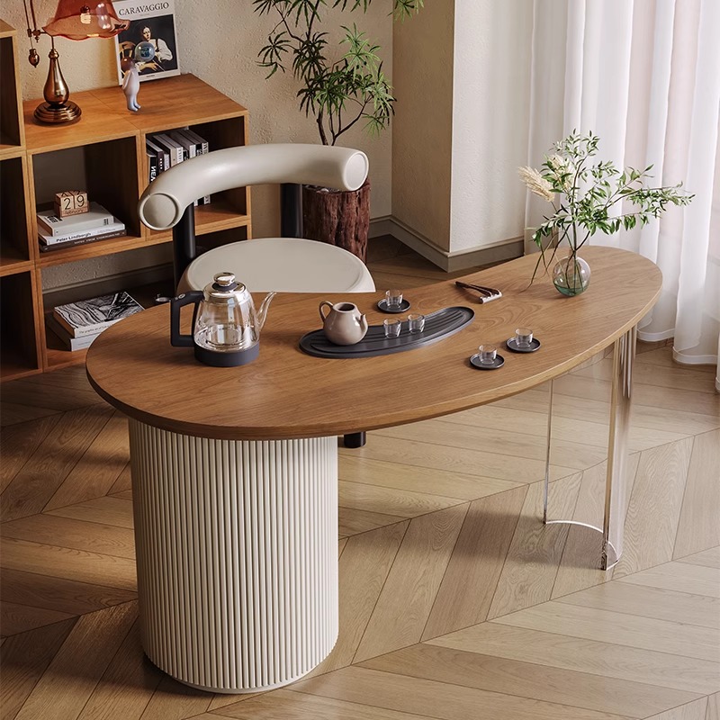 颜善异形阳台喝茶桌椅组合阳台桌实木原木家用小户型茶台设计师