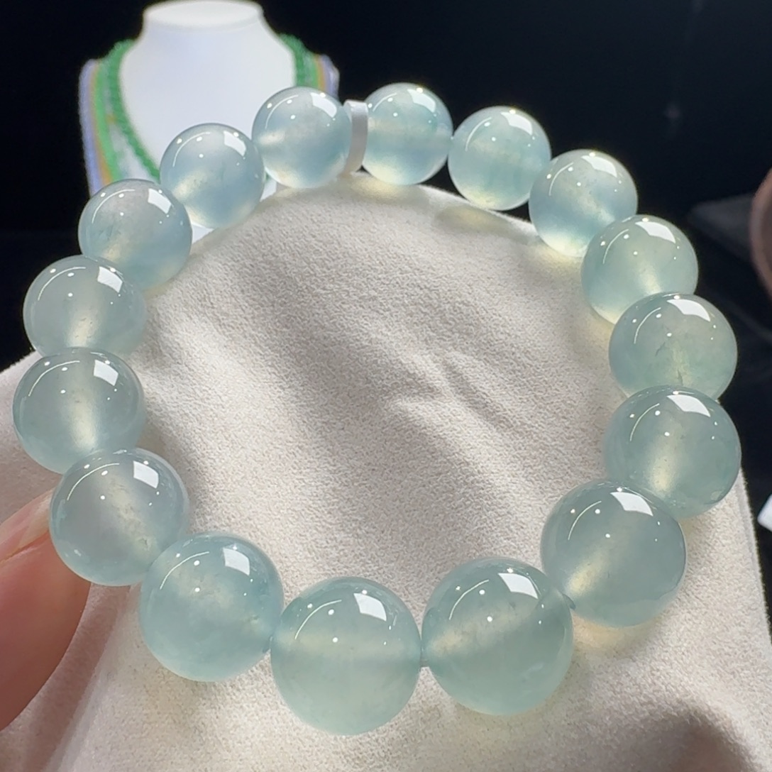翡翠未镶嵌手链高冰晴蓝单圈卡12.4mm