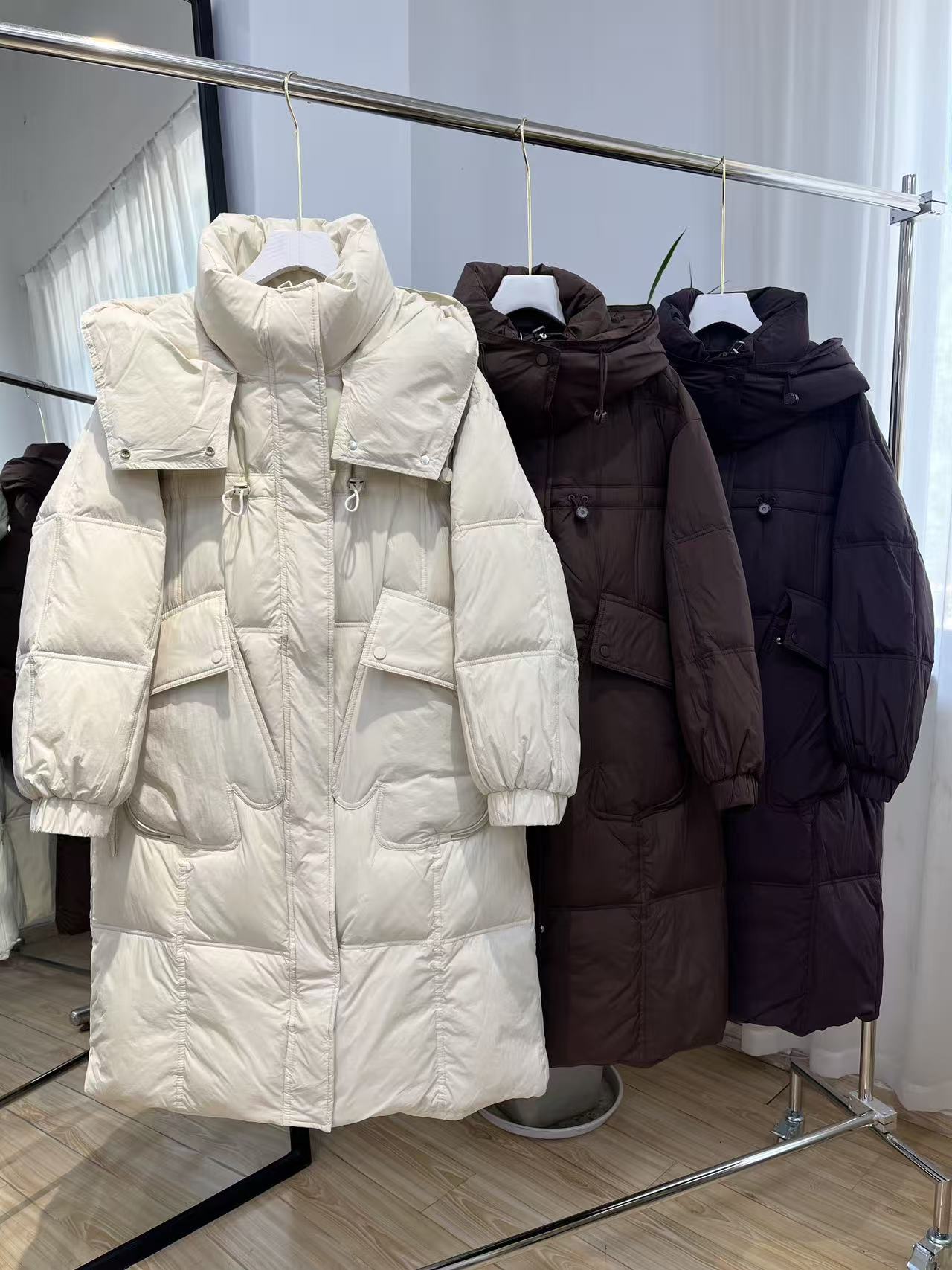 JYC027高品质新款羽绒服女中长款过膝连帽加厚大口袋