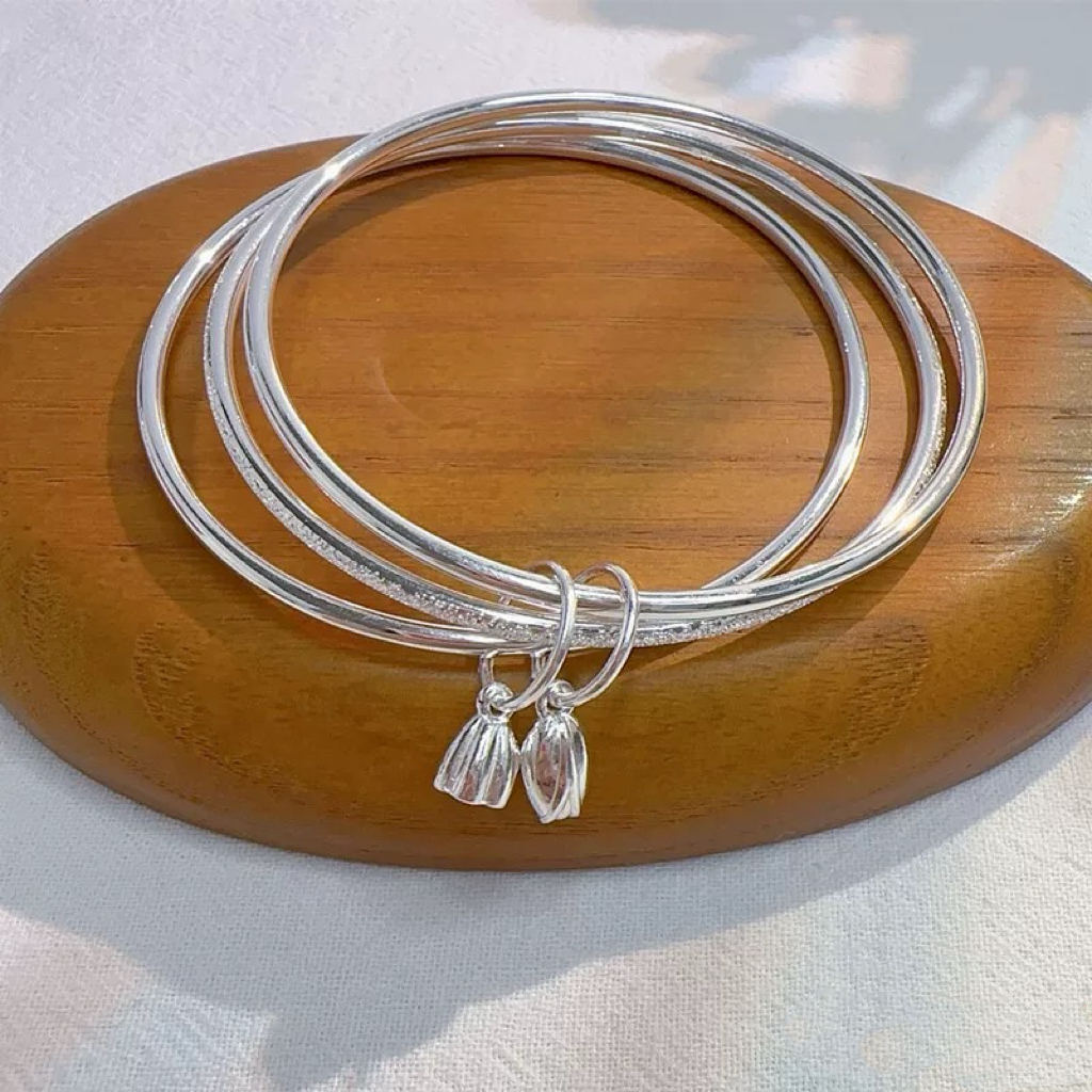 足银手镯 足银999.9  一光一磨砂 三生三世两世欢手镯H335