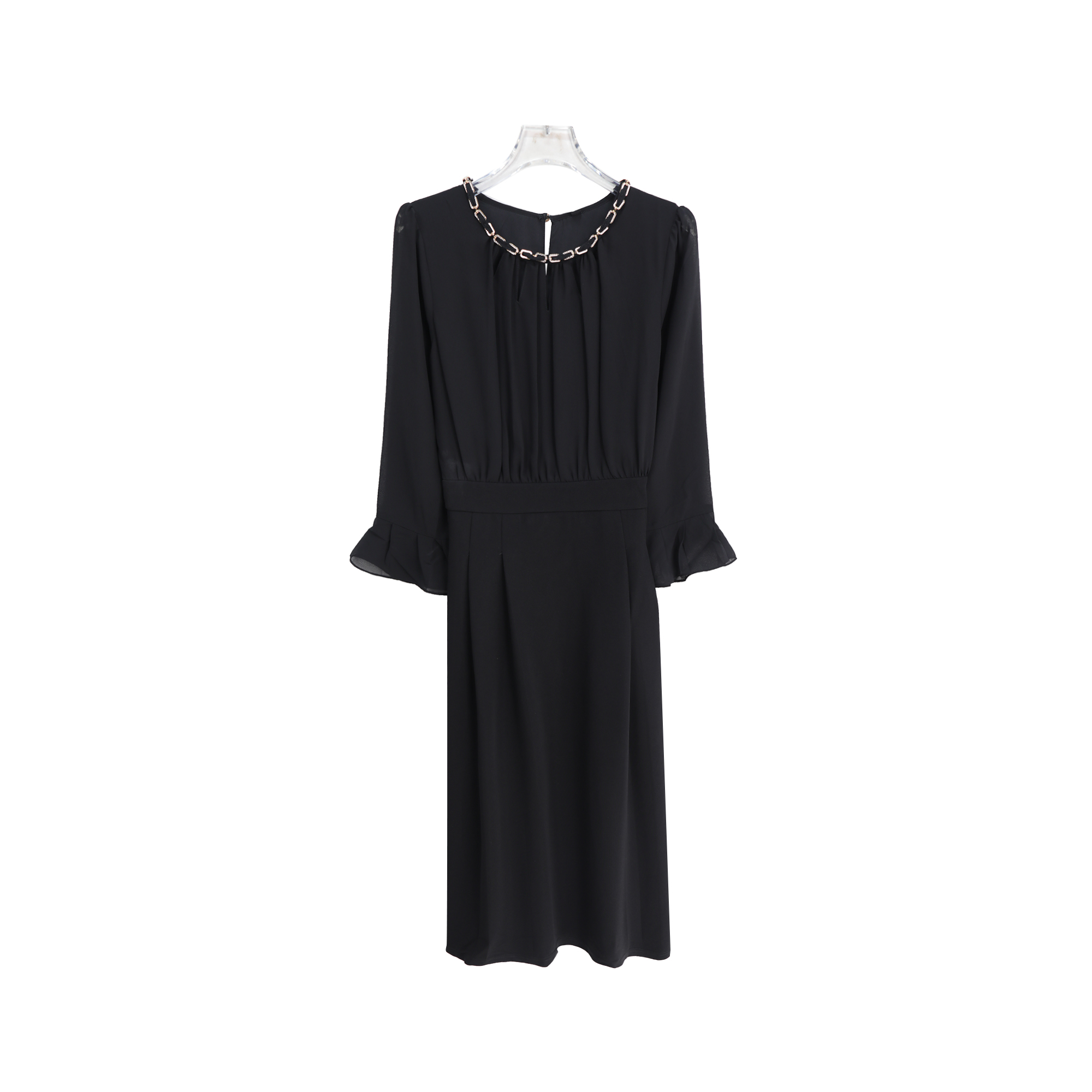 法式小众纯色高级感名媛精致收腰连衣裙S4515