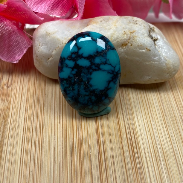 （565）湖北天然原矿保真玻璃瓷绿松石乌兰花牌子网花蛋面吊坠