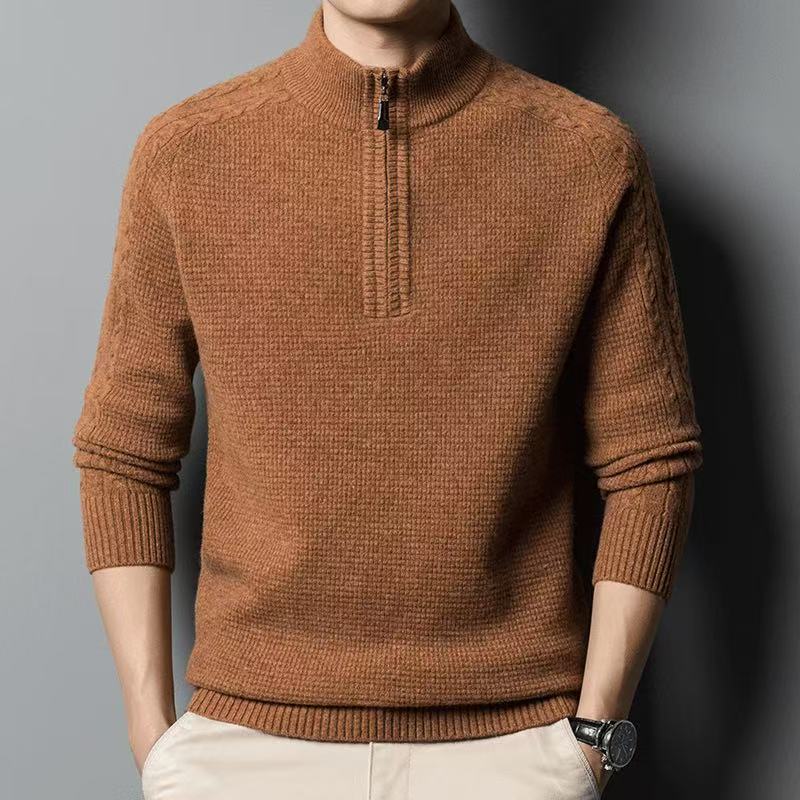 【100%羊毛】轻奢男士纯羊毛半拉链加厚拉链款加厚秋冬装针织立领