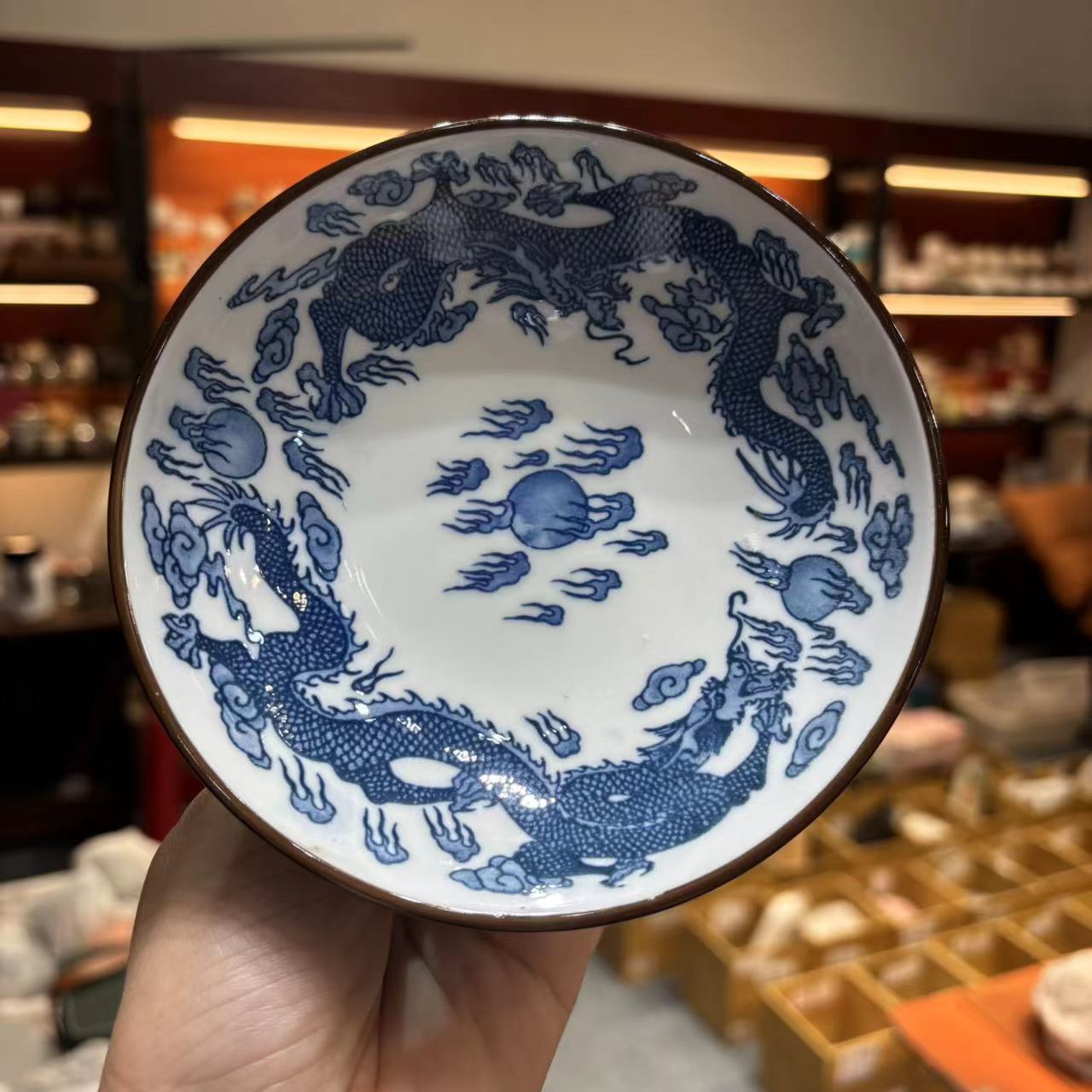 友名双龙戏珠果盘-6475