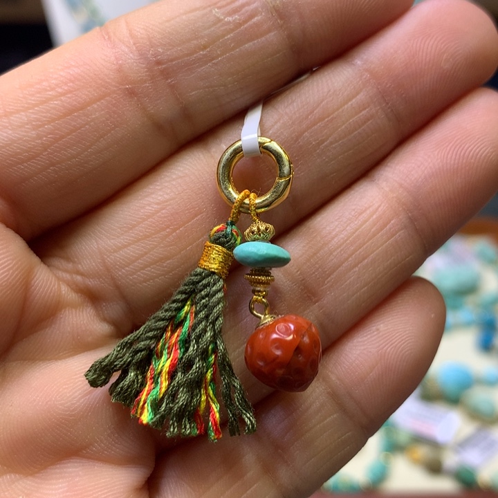 绿松石银S925镀金镶嵌挂件