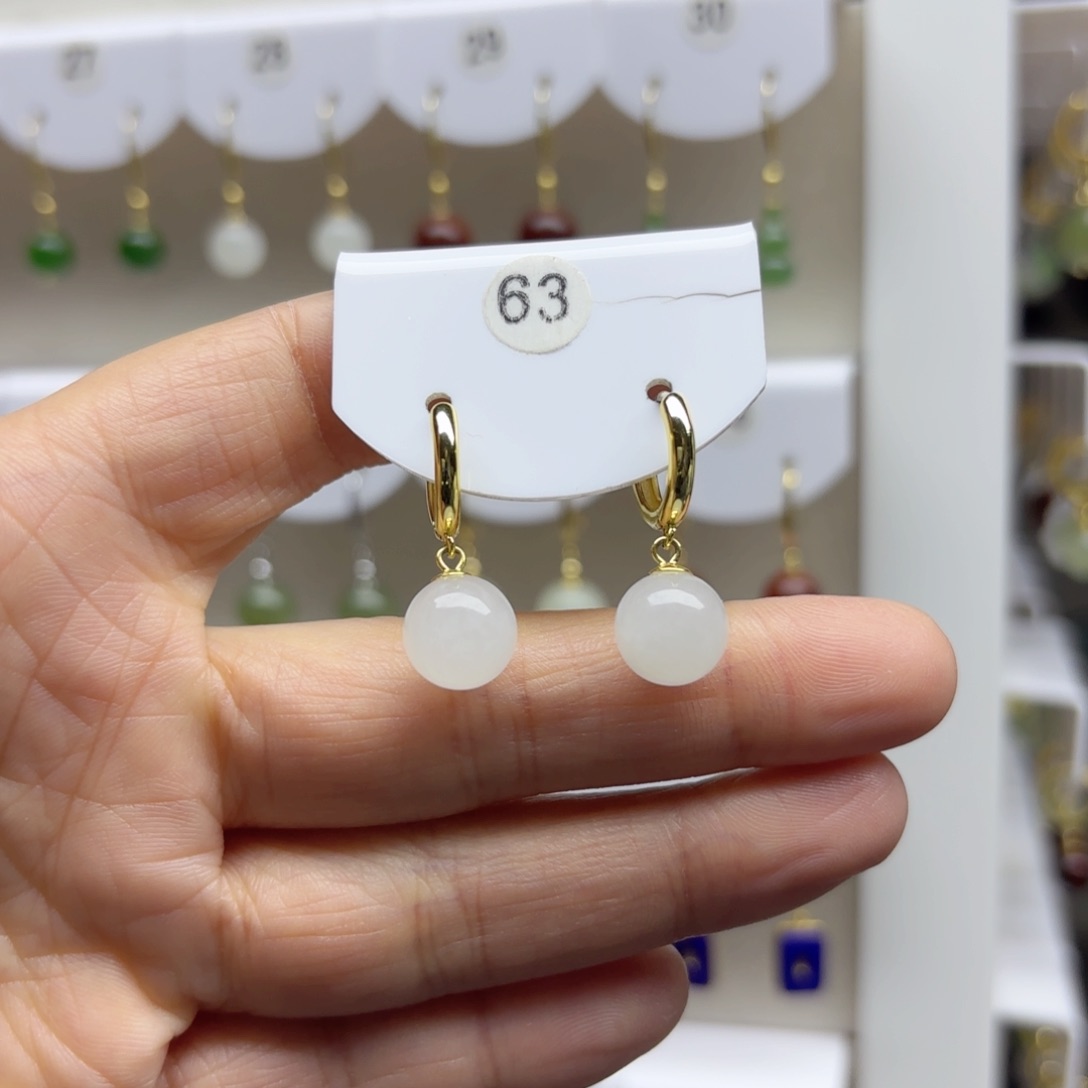 银S925镶嵌和田玉耳饰