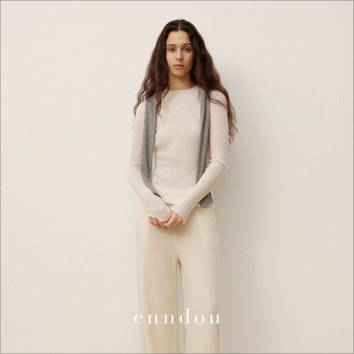 enndou  100%纯羊绒斗篷套装2025秋装新款开衫针织衫两件套羊绒衫