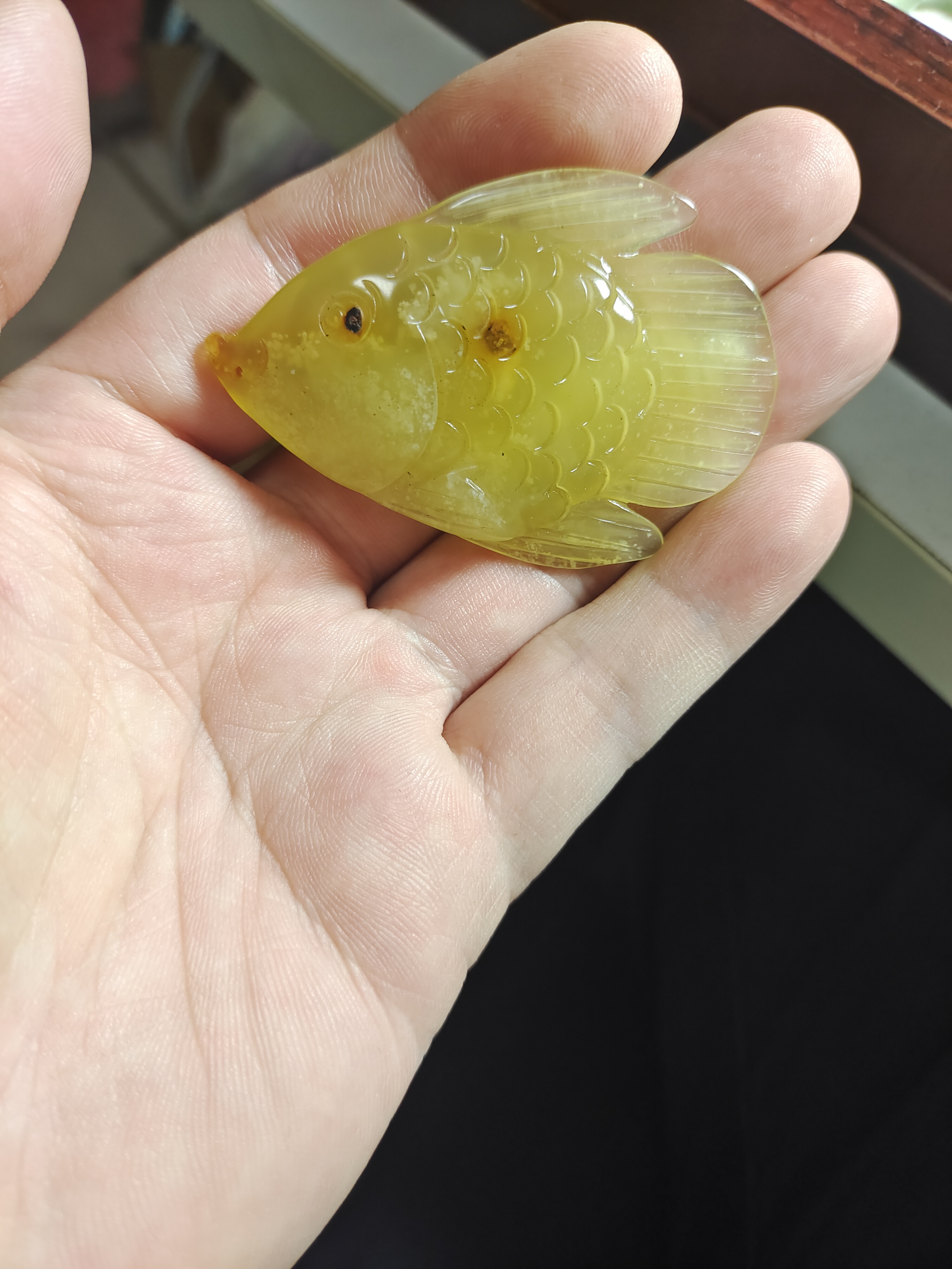 天然花玉  手工立体雕刻多宝鱼  吊坠