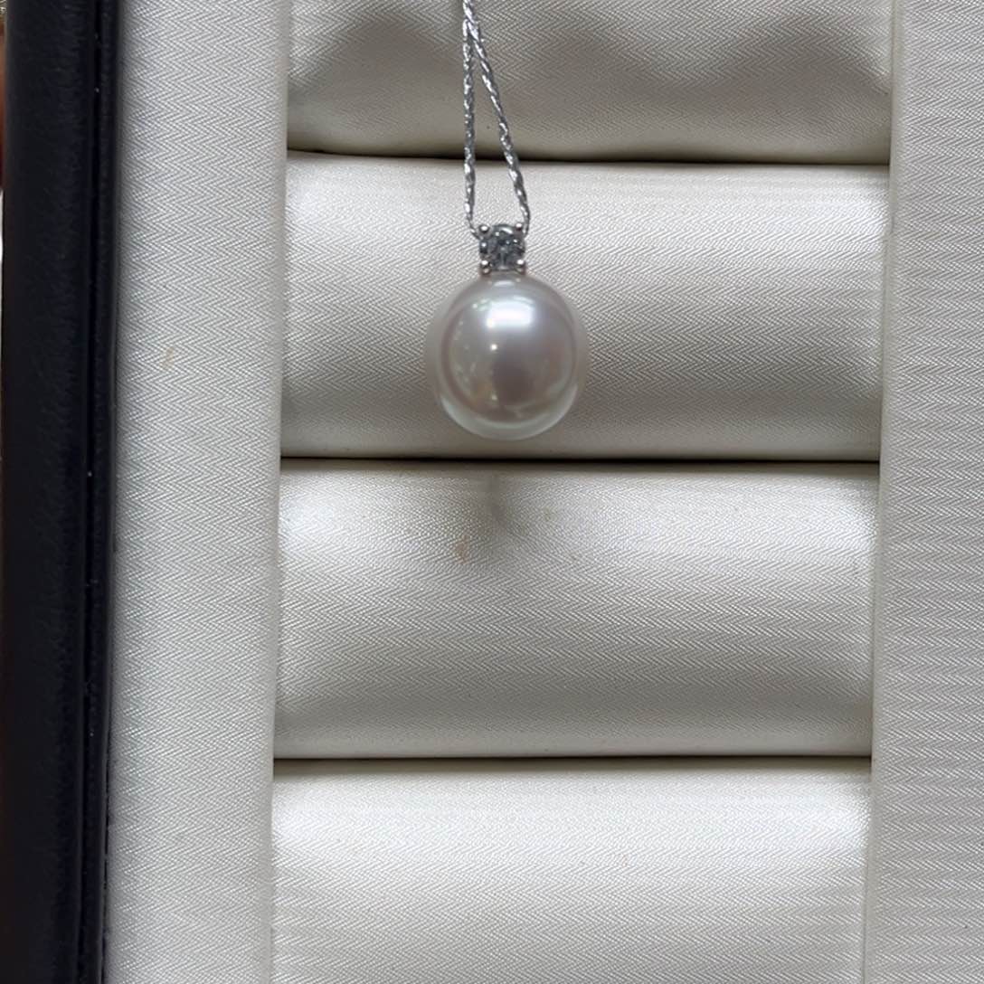 海水珍珠18K金镶嵌吊坠(不含链)10-11mm