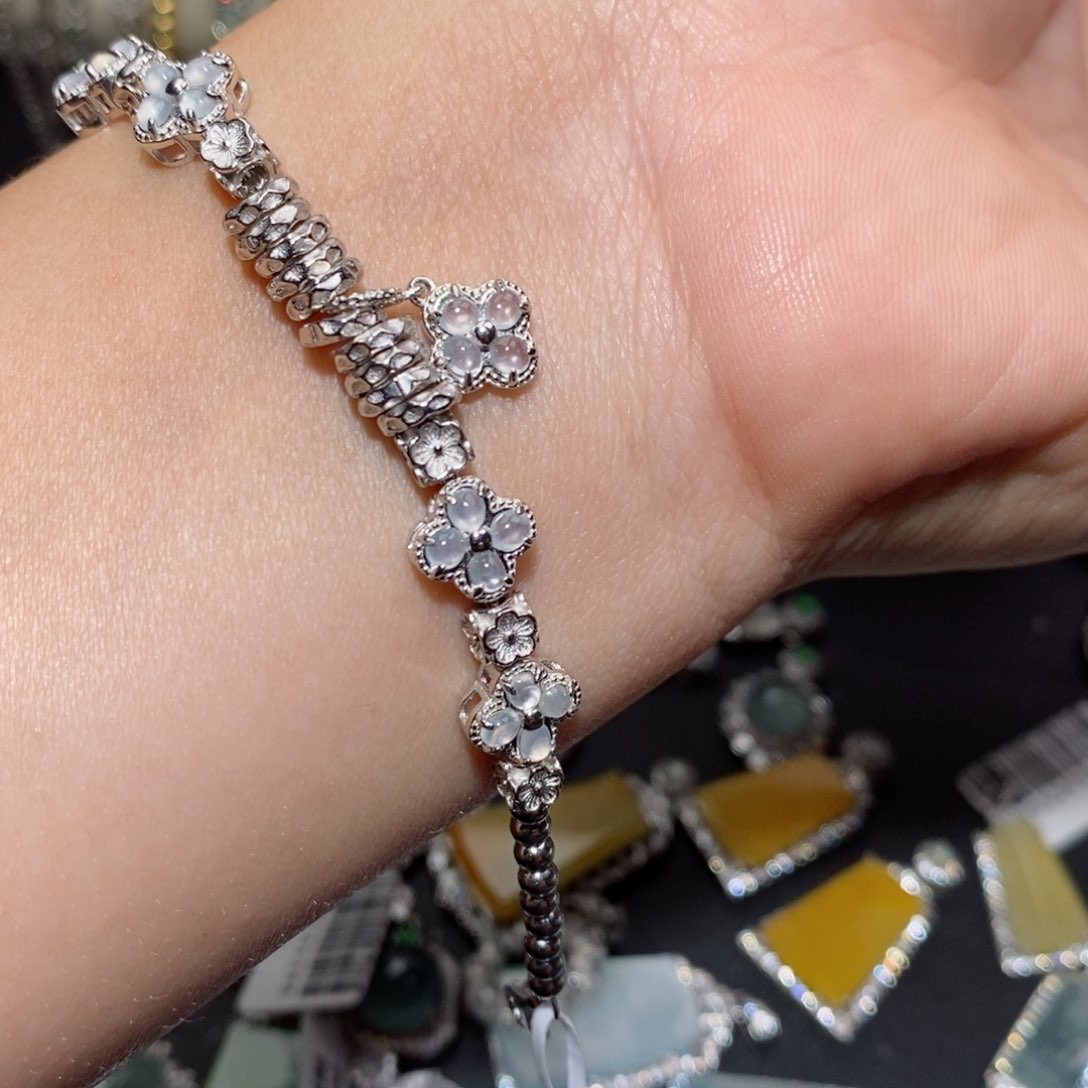 翡翠手链银S925镶嵌hji oo