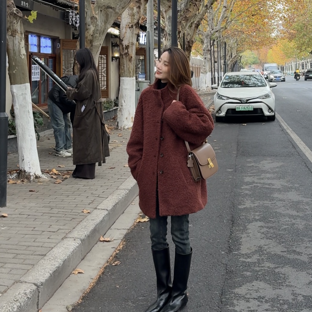 高品质羊毛料时尚显瘦保暖中长款外套羽绒服8831