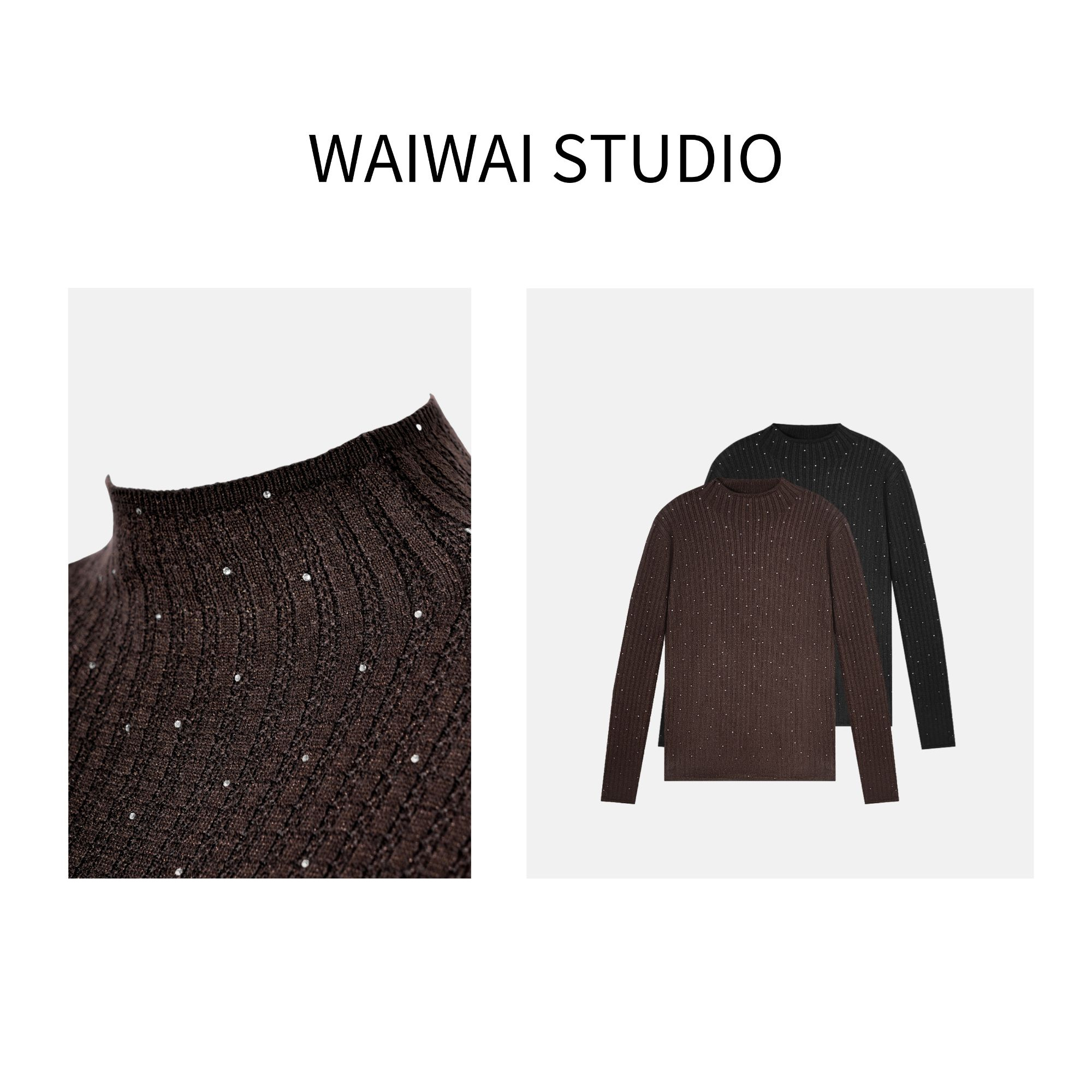 【松茶】显瘦百搭满天星烫钻羊毛针织衫打底上衣 HD54Z027