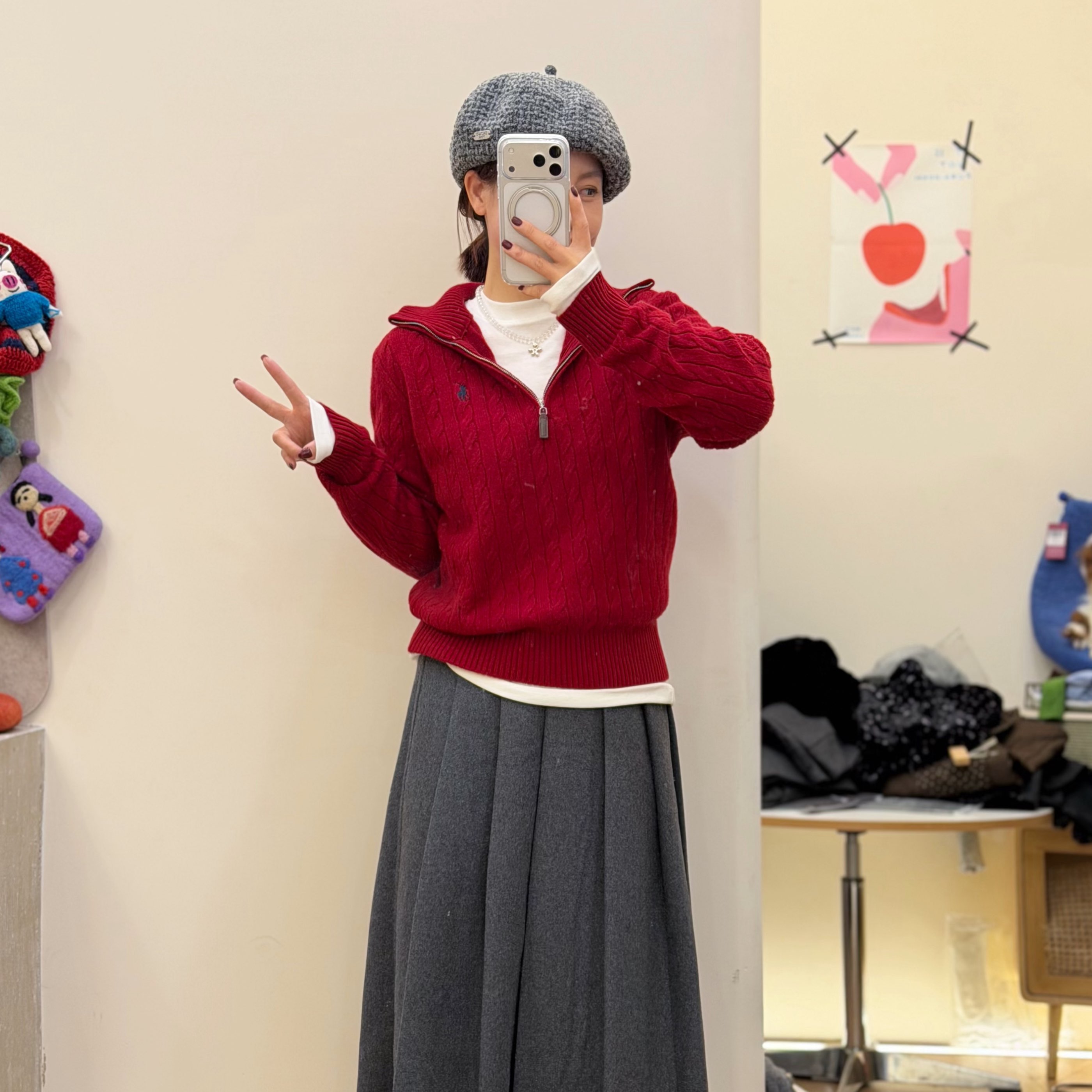 毛衣女半拉链翻领针织衫25秋冬宽松洋气百搭针织衫