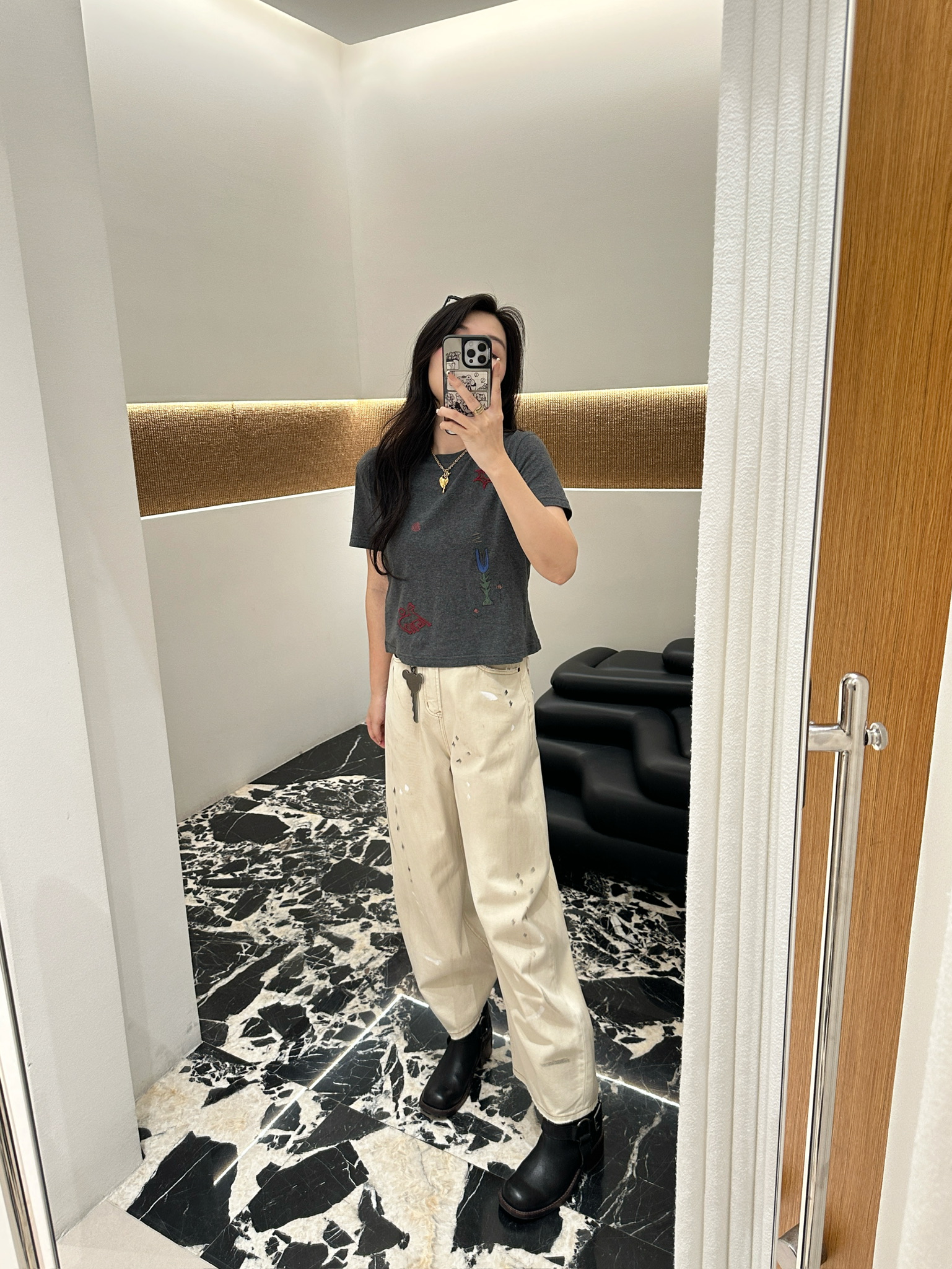 CHEERi UPi设计师品牌 雏菊烫钻牛仔裤&豹纹拼接彩绘牛仔长裤