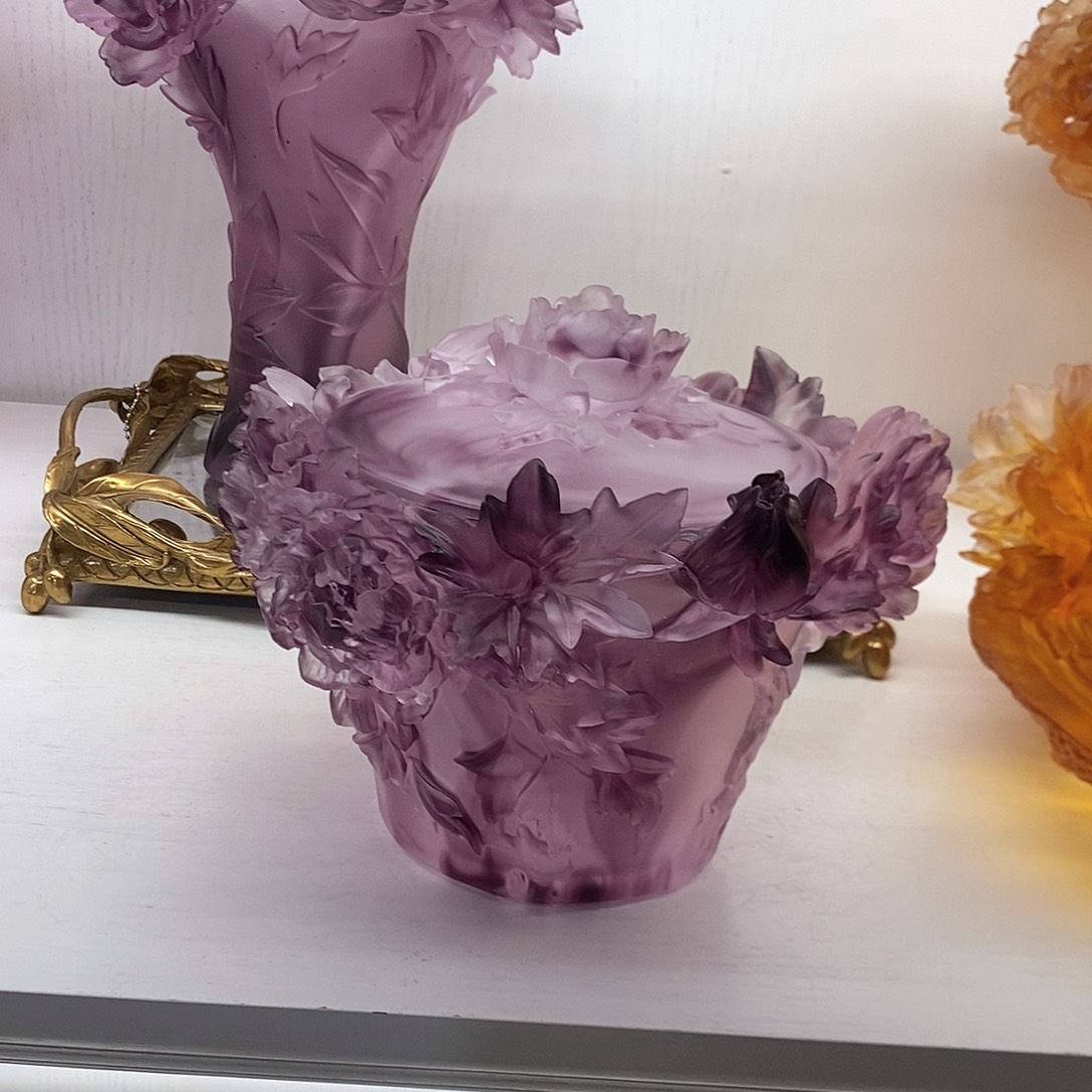 摆件脱蜡水晶牡丹花脱糖罐