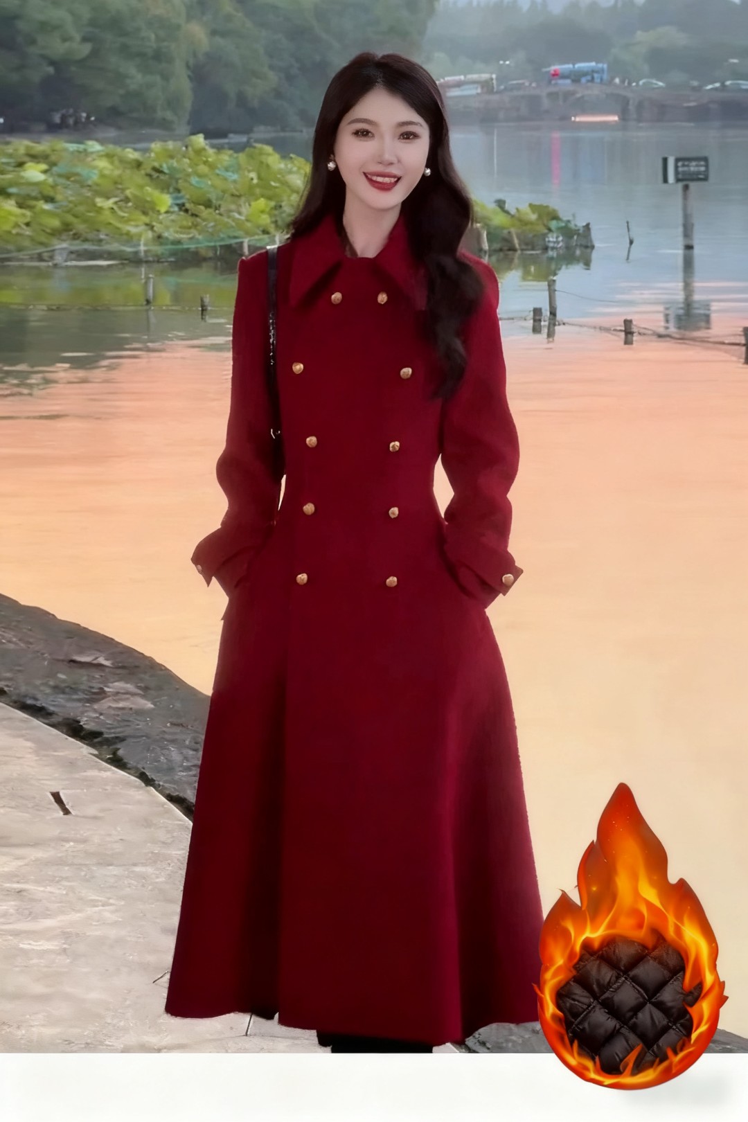 今年流行高端高级呢料外套女秋冬季加厚中长款过年红色赫本风大衣