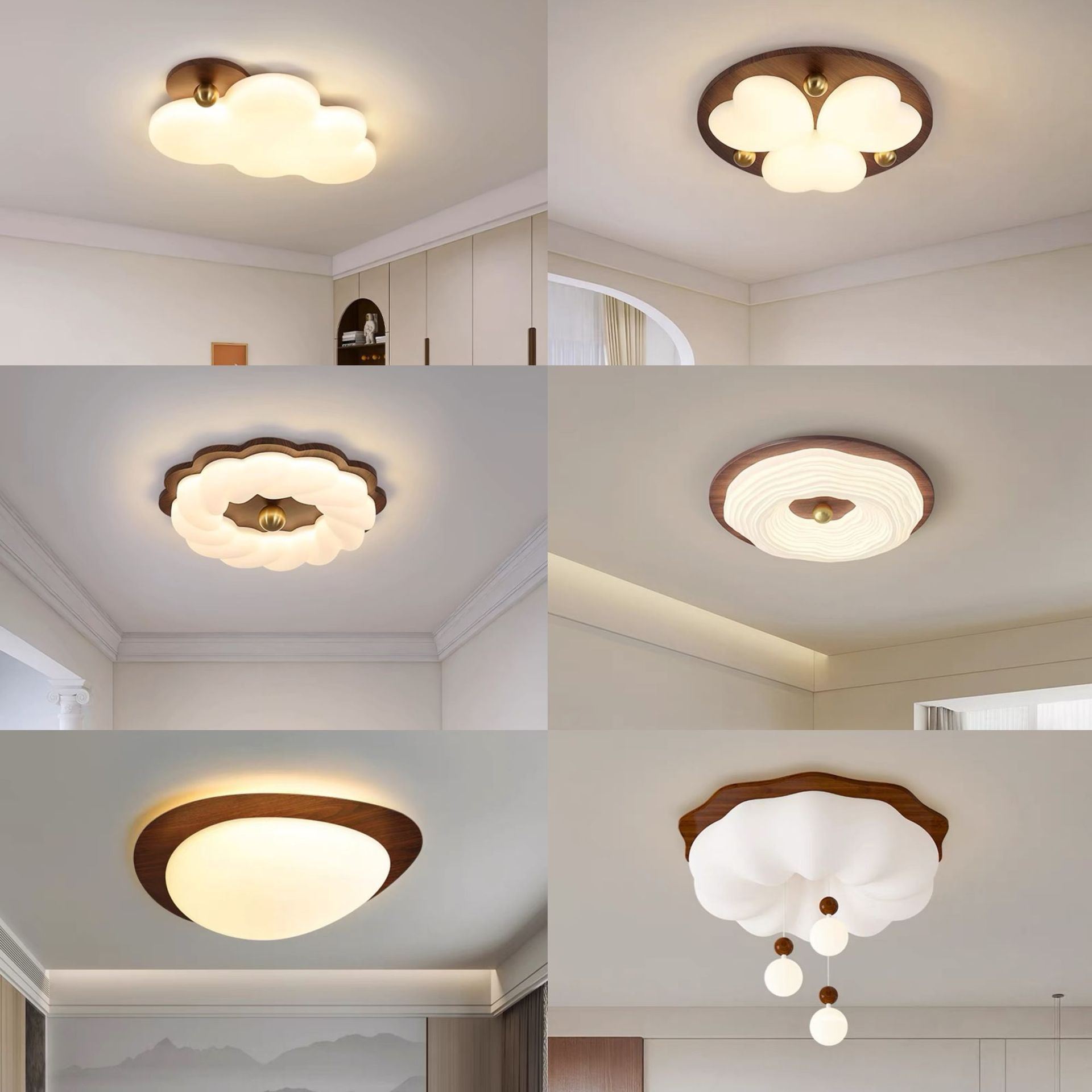 中古风原木纹吸顶灯个性鹅卵石主卧灯全光谱护眼卧室书房led灯