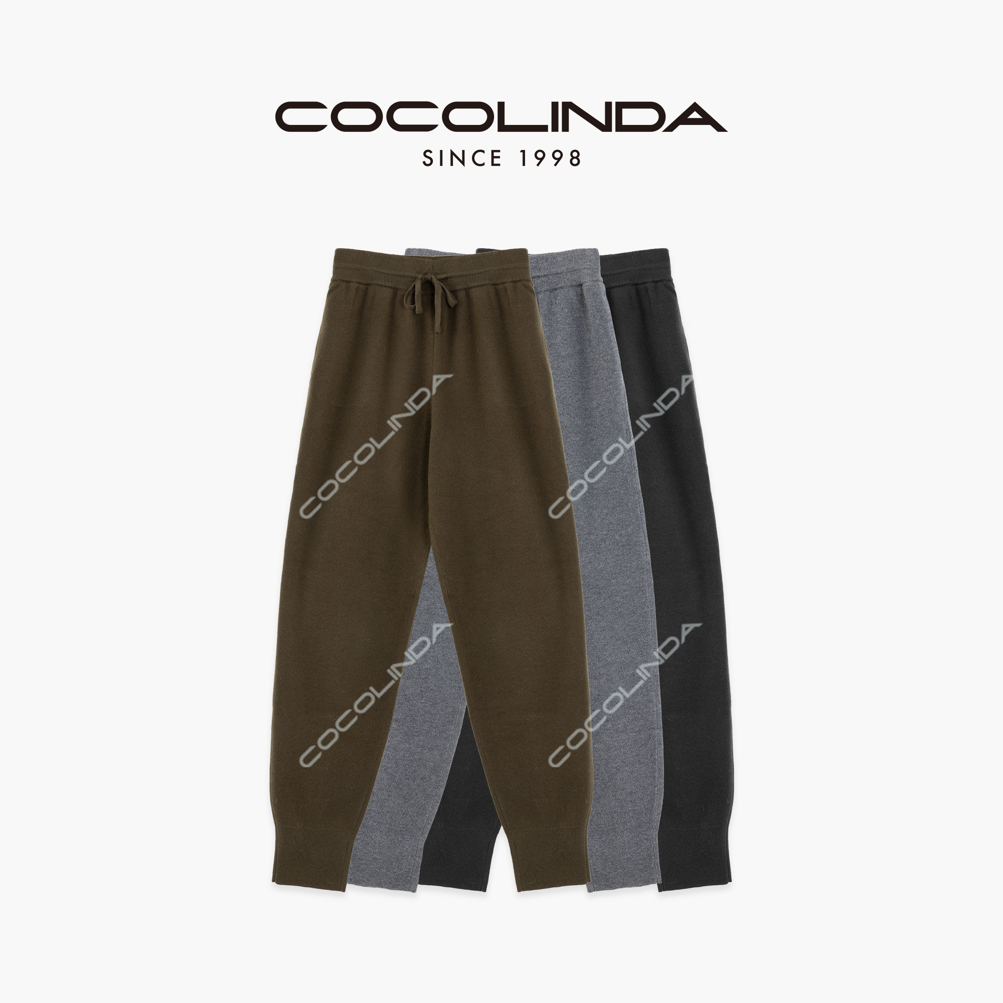 COCOLINDA|绵羊毛平纹抽空抽绳宽松打底外穿毛裤羊毛萝卜裤P5247