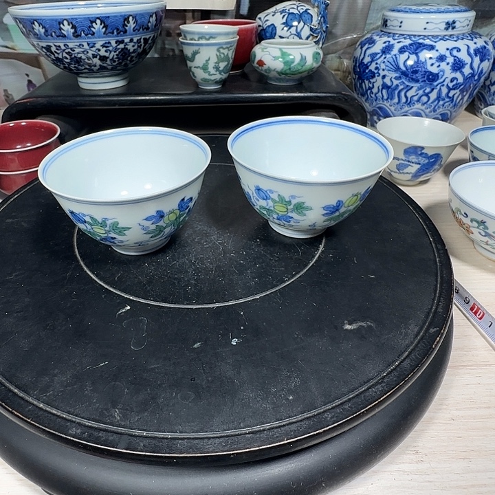 牛***强摆件青花花卉小小摆件