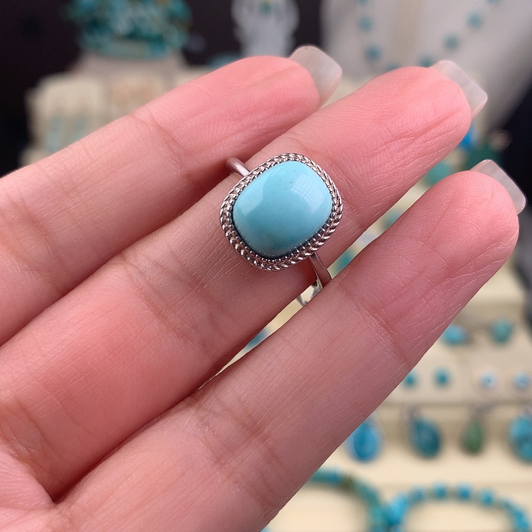 绿松石银S925镶嵌戒指