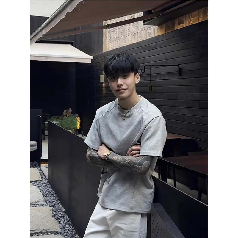 灰色太空液氨棉短袖男夏季重磅美式高街解构t恤潮牌街头宽松半袖