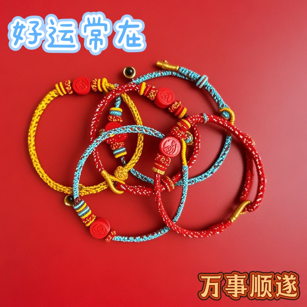 九华崇福 非金属布艺手链 十二生肖红绳手链2025新款蛇年生肖蛇羊