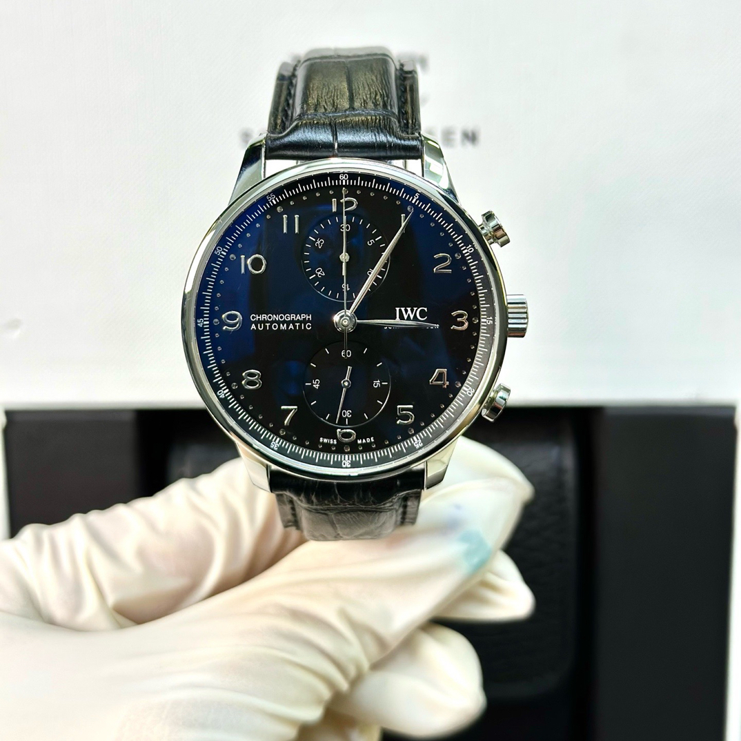 99新 IWC/万国 IW371609葡萄牙41精钢黑盘数字刻皮带/全套/21年