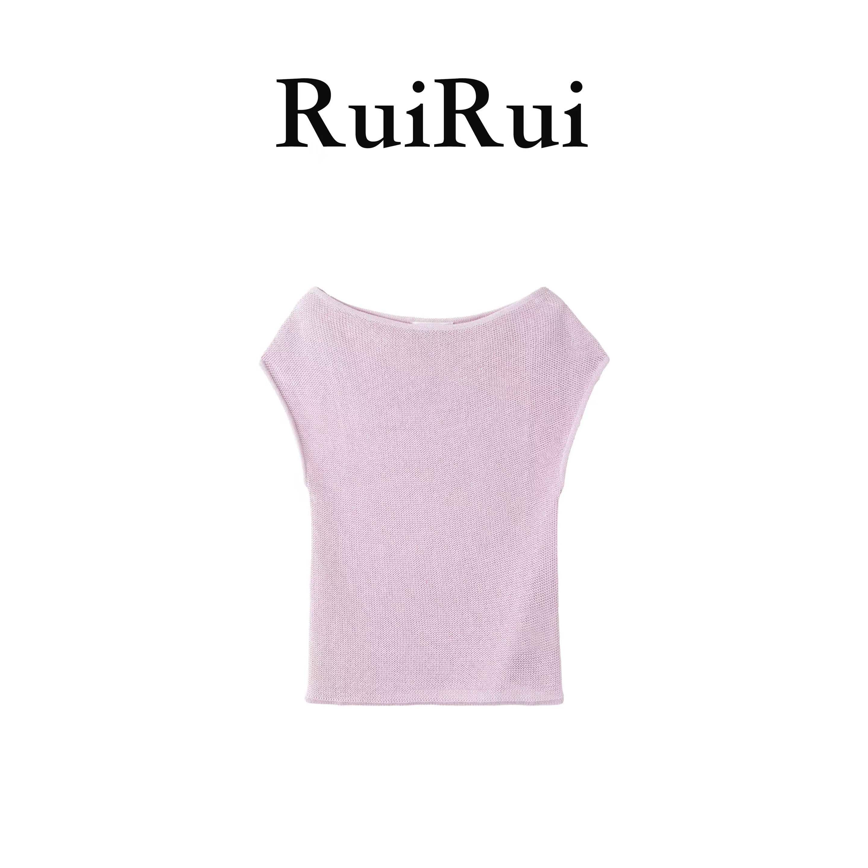 RUIRUI瑞 时尚简约松弛感新款纯色针织一字领短袖上衣TX1009R 