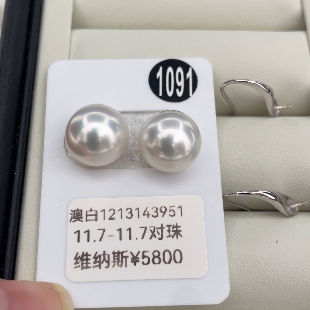 定制海水珍珠18K金镶嵌耳饰11.7-11.7海水澳白珍珠定制款