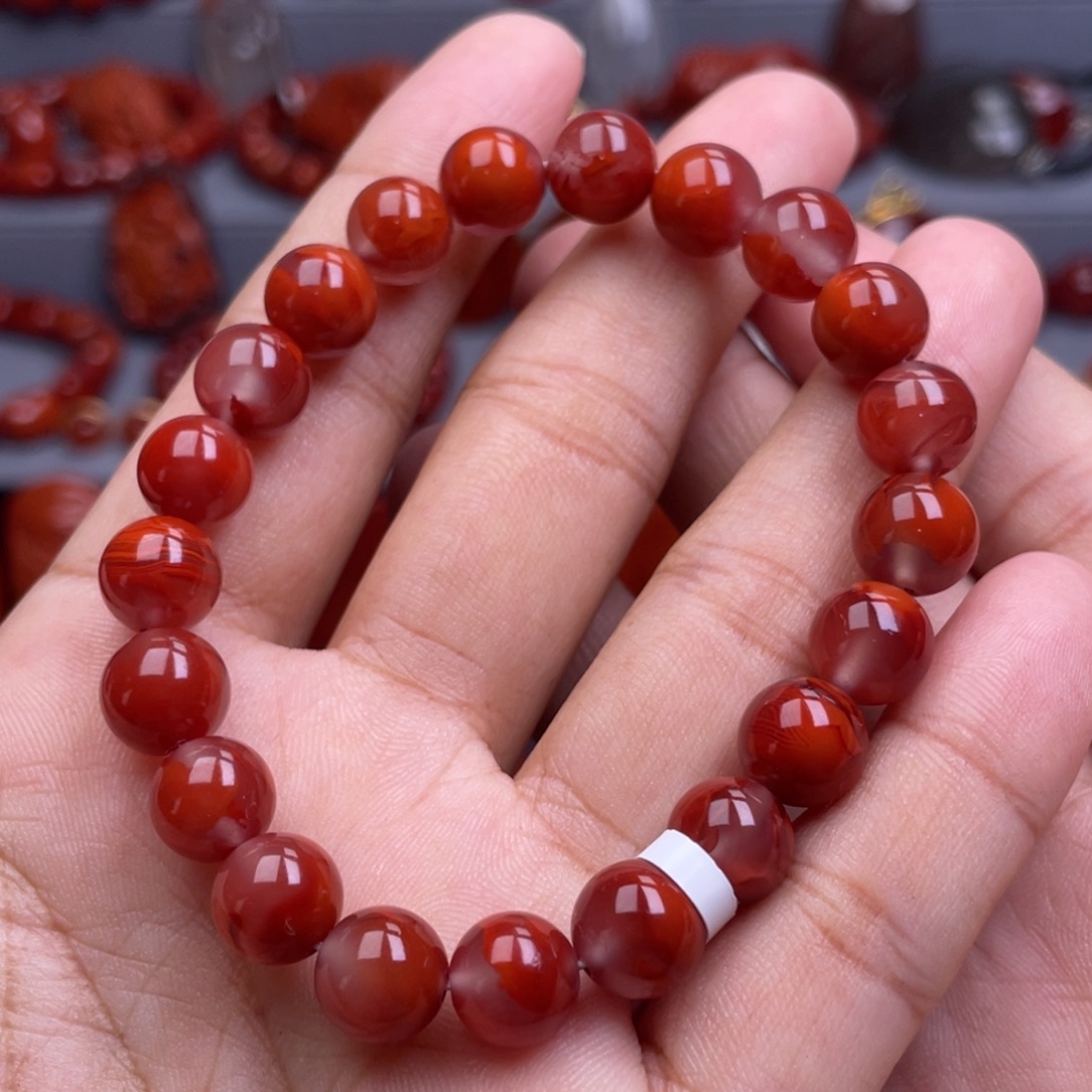 南红玛瑙未镶嵌珠宝奇石单圈9mm