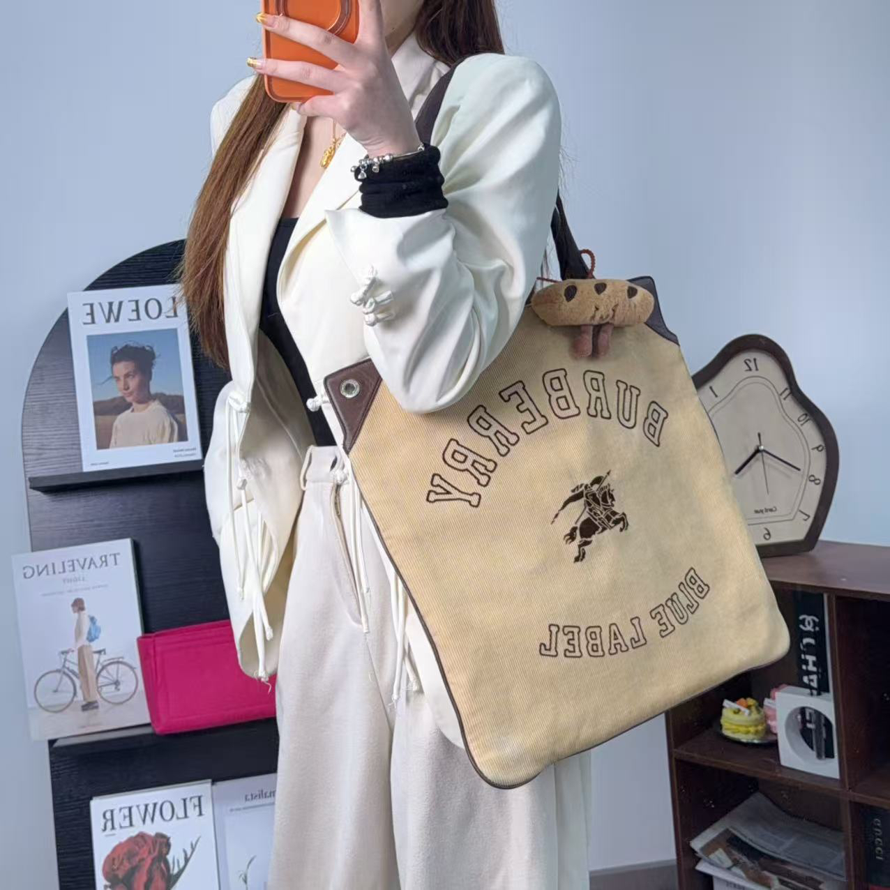 95新 BURBERRY/博柏利 通勤托特包休闲单肩包/jm347