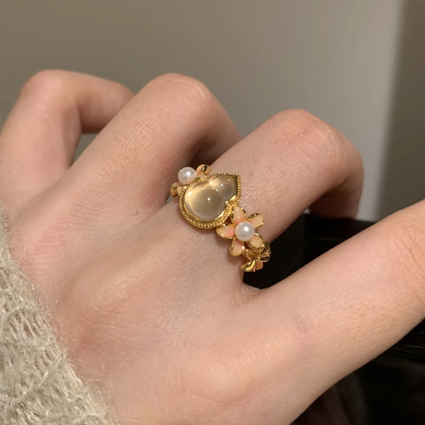 925银戒指 925银新中式戒指·桃花粉·晶晶·葫芦戒指