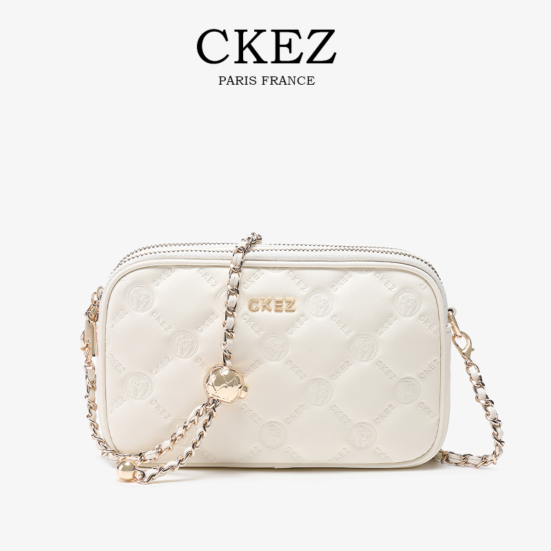 CKEZ/上新秋冬新款2025欧若风白色百搭菱格链条斜挎手机小方包女