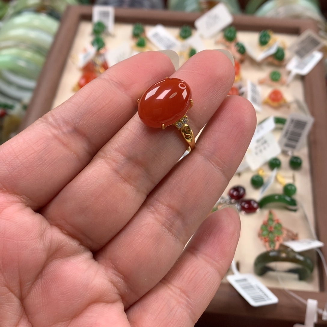 南红玛瑙银S925镶嵌戒指