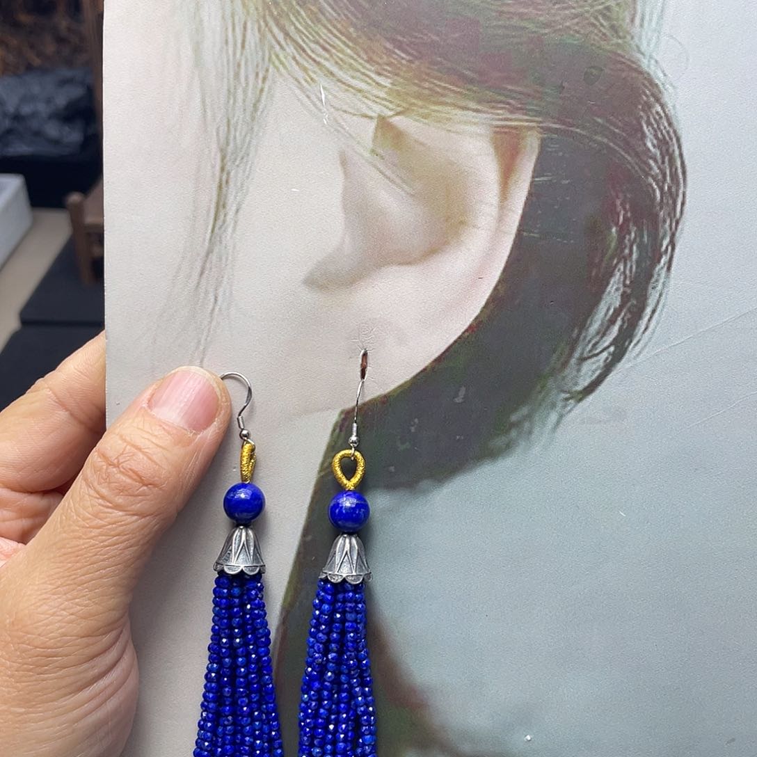 青金石银S925镶嵌耳钩