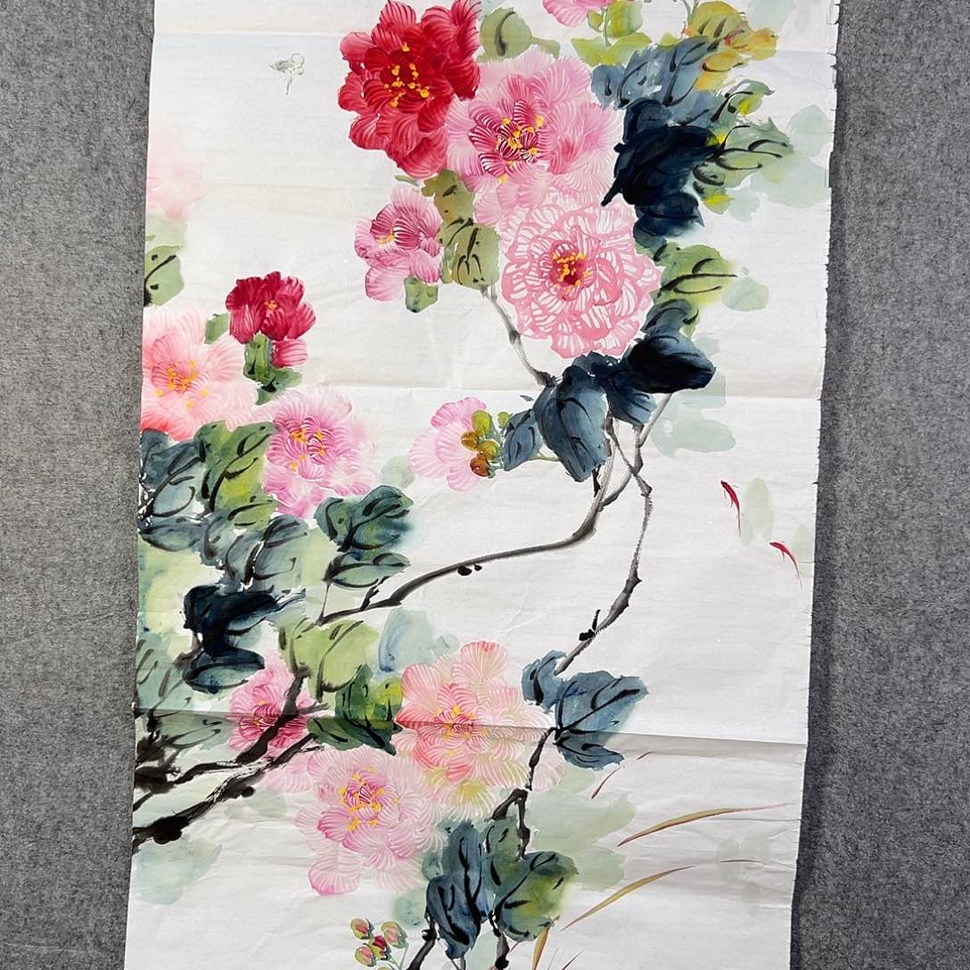 国画458 花鸟在树丛的顶端鸣叫叫声响